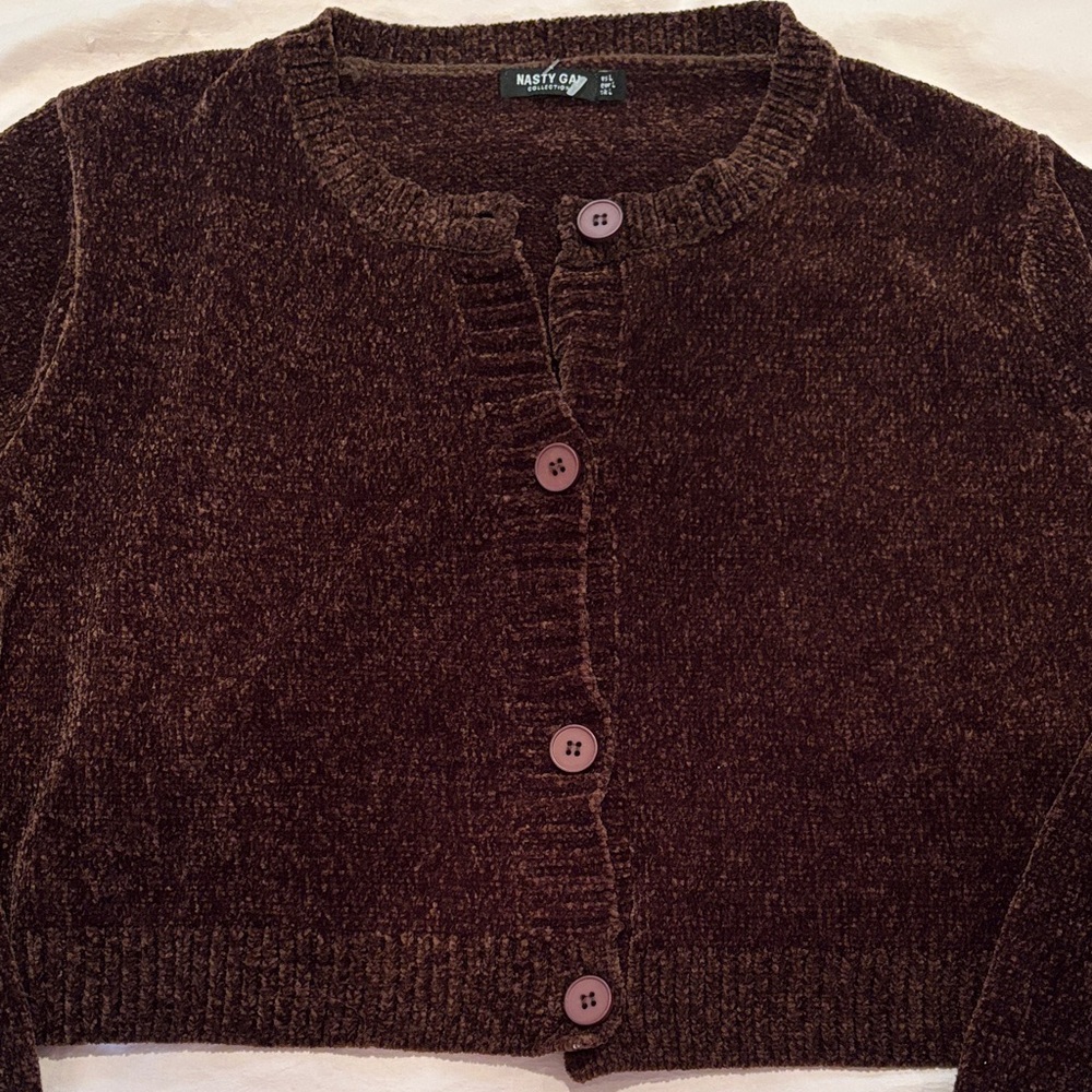 Nasty Gal Dark Brown Cropped Cardigan